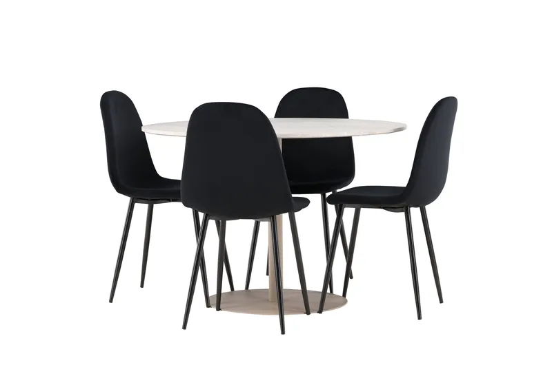 Lycke Matgrupp 110 cm Rund med 4 Polar stolar - Beige/Svart - Möbler - Matplats - Matgrupp & matbord med stolar
