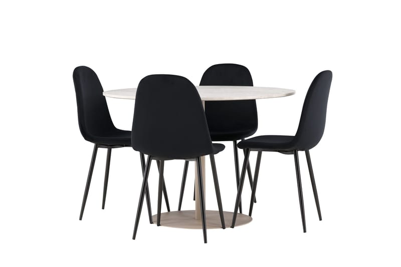 Lycke Matgrupp 110 cm Rund med 4 Polar stolar - Beige/Svart - Möbler - Matplats - Matgrupp & matbord med stolar