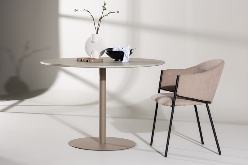 Lycke Runt Matbord 110 cm med Marmorutseende - Beige - Möbler - Matplats - Matbord & köksbord