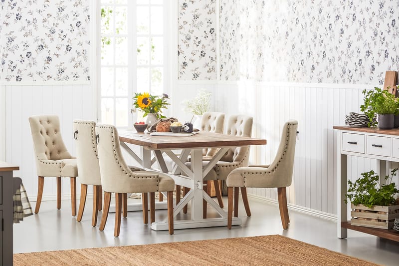 Lyon Förlängningsbar Matgrupp 200 cm med 6 Viktoria Stol Bloomington Natur/Vit/Beige Beige/White - Möbler - Matplats - Matgrupp & matbord med stolar