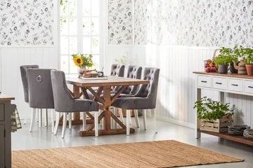 Lyon Förlängningsbar Matgrupp 200 cm med 6 Viktoria Stol - Natur/Grå/Vit - Möbler - Matplats - Matgrupp & matbord med stolar