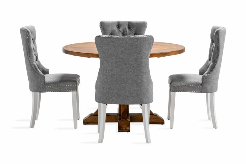 Lyon Matgrupp 120 cm Rund inkl 4 Bergviken Stolar - Brun - Möbler - Matplats - Matgrupp & matbord med stolar