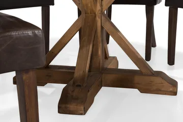 Lyon Matgrupp 150 cm Rund Mörkt trä med 6 Tuva Stolar - Vintage Alm / Brun Pu - Möbler - Matplats - Matgrupp & matbord med stolar
