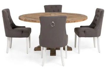 Lyon Matgrupp Ø150 cm Rund med 4 st Viktoria Stolar - Vintage Alm/Grå/Vit - Möbler - Matplats - Matgrupp & matbord med stolar