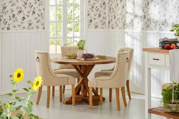 Lyon Matgrupp Rund med 4 st Viktoria Fåtölj - Trä / Beige - Möbler - Matplats - Matgrupp & matbord med stolar