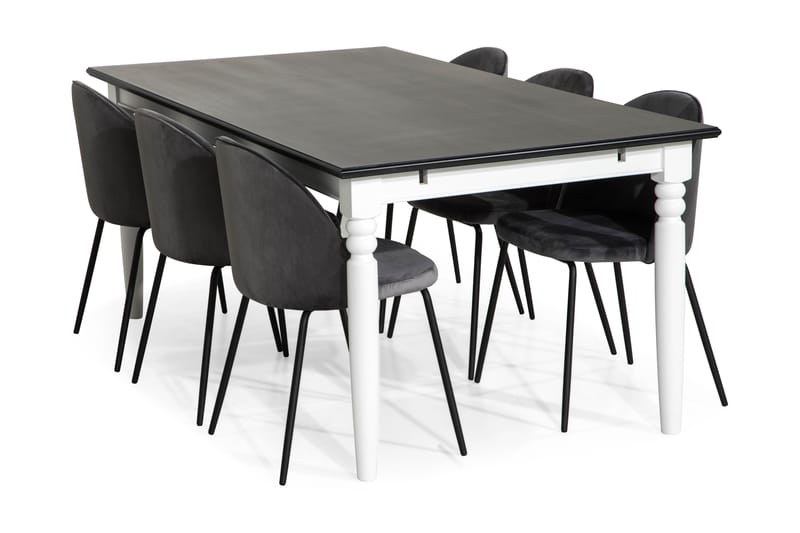 MACKAY Bord 190 Vit + 6 SANDRO Stol Grå/Svarta Ben - Matgrupp & matbord med stolar