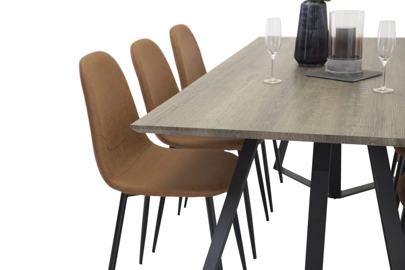 Malvina Matgrupp med 6 Pontus Stol - Grå/Svart/Brun - Möbler - Matplats - Matgrupp & matbord med stolar
