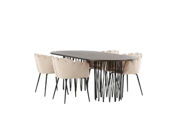 MAMFET Matgrupp  220 cm Oval Beige med 4 LIMHAMN Stolar - Möbler - Matplats - Matgrupp & matbord med stolar