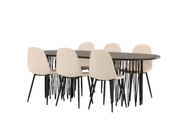 MAMFET Matgrupp  220 cm Oval Beige med 6 DAWNE Stolar