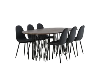 MAMFET Matgrupp  220 cm Oval Svart med 6 DAWNE Stolar - Möbler - Matplats - Matgrupp & matbord med stolar