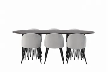 MAMFET Matgrupp  220 cm Rektangulär Grå med 6 ABLANQUE Stolar - Möbler - Matplats - Matgrupp & matbord med stolar