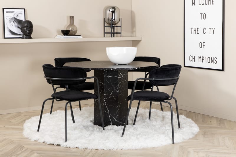 Marbs Matgrupp 110 cm Rund med 4 Arrow stolar - Svart - Möbler - Matplats - Matgrupp & matbord med stolar