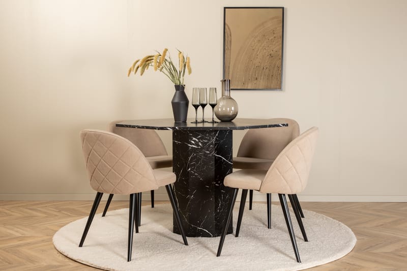 Marbs Matgrupp 110 cm Rund med 4 Velvet stolar - Beige - Möbler - Matplats - Matgrupp & matbord med stolar