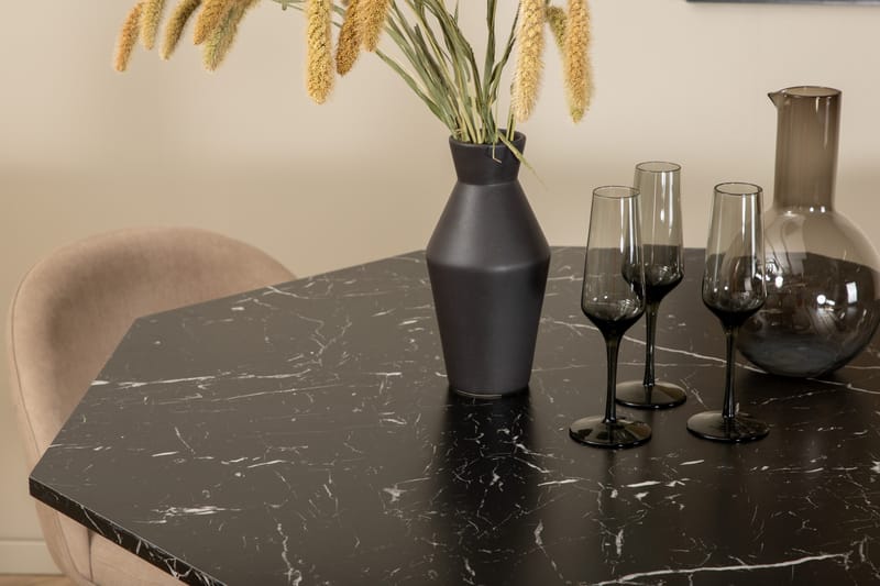 Marbs Matgrupp 110 cm Rund med 4 Velvet stolar - Beige - Möbler - Matplats - Matgrupp & matbord med stolar