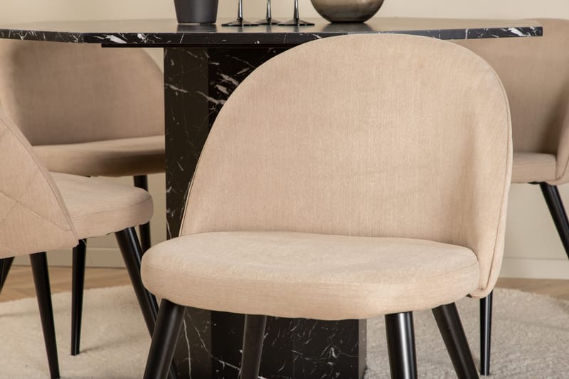 Marbs Matgrupp 110 cm Rund med 4 Velvet stolar - Beige - Möbler - Matplats - Matgrupp & matbord med stolar
