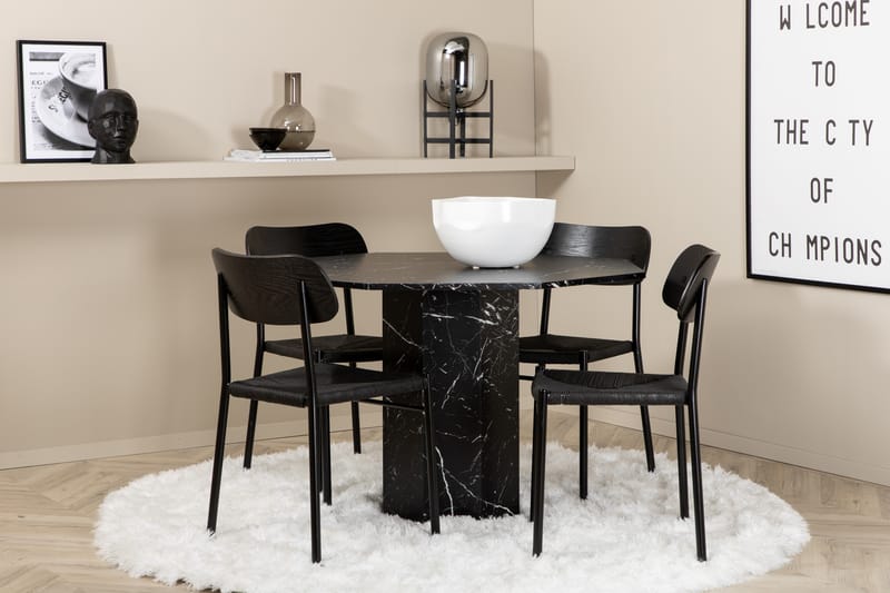 Marbs Matgrupp 110 cm Rund med 4 Polly stolar - Svart - Möbler - Matplats - Matgrupp & matbord med stolar