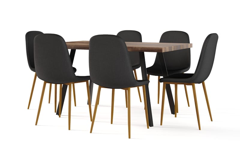 Marcelen Matbord Förlängningsbart med illäggsskiva +  4 st Nibe stol svart med ek ben, Brun/Svart