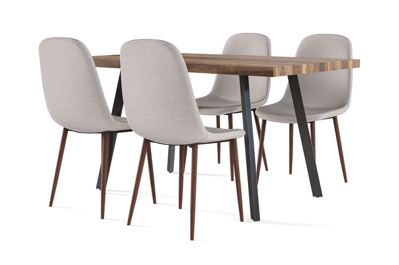 Marcelen Matbord Förlängningsbart med illäggsskiva +  4 st Nikolas stol grå med valnöt ben, Brun/Grå