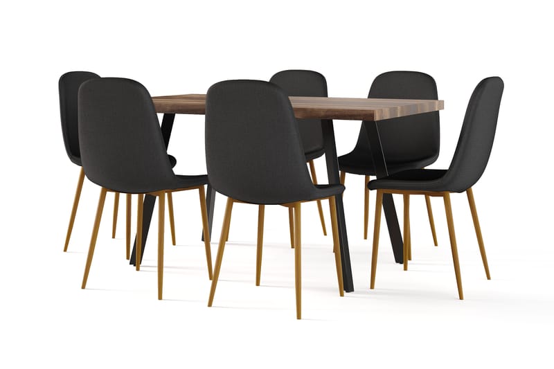 Marcelen Matbord Förlängningsbart med illäggsskiva +  4 st Nikolas stol svart med ek ben, Brun/Svart