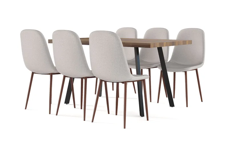 Marcelen Matbord Förlängningsbart med illäggsskiva +  6 st Nibe stol beige med valnöt ben - Brun/Beige - Möbler - Matplats - Matgrupp & matbord med stolar