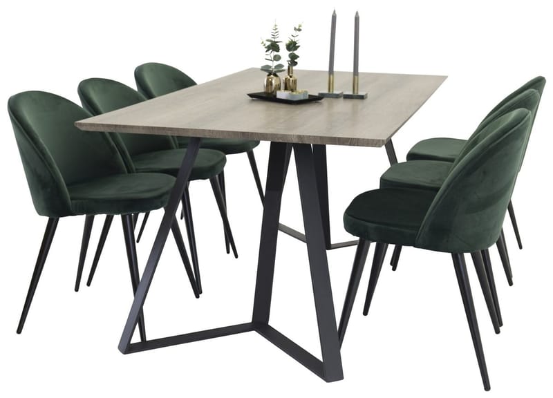 Marina Matbord 180 cm med 6 Velvet Sammetsstol - Möbler - Matplats - Matgrupp & matbord med stolar