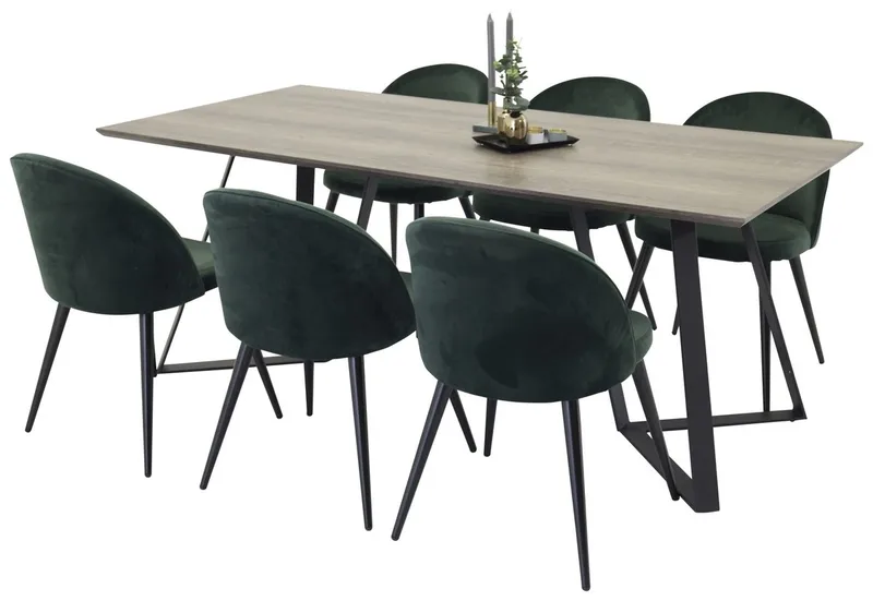 Marina Matbord 180 cm med 6 Velvet Sammetsstol - Möbler - Matplats - Matgrupp & matbord med stolar