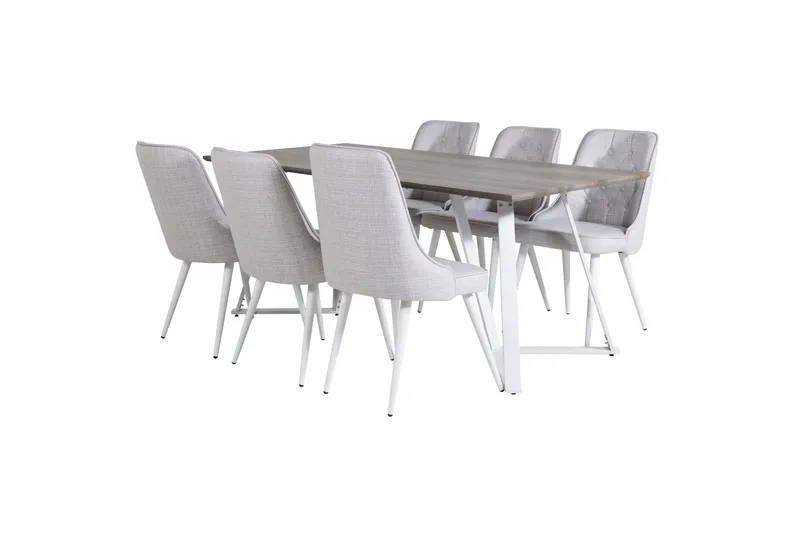 Marina Matgrupp 180 cm Rektangulär med 6 Velvet Deluxe stolar - Ljusgrå - Möbler - Matplats - Matgrupp & matbord med stolar