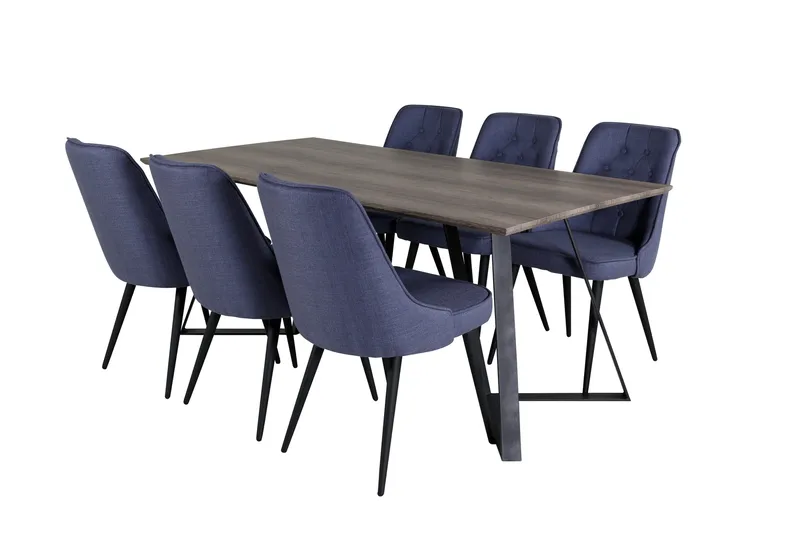 Marina Matgrupp 180 cm Rektangulär med 6 Velvet Deluxe stolar - Svart - Möbler - Matplats - Matgrupp & matbord med stolar