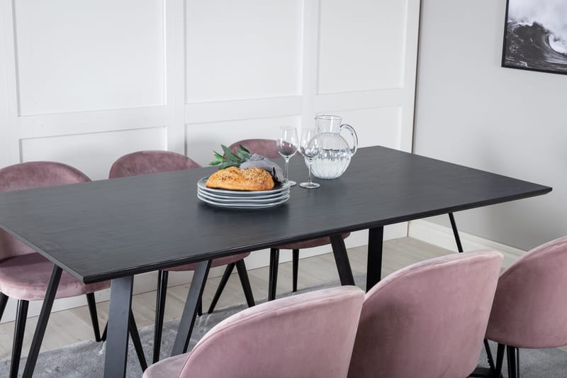 Marina Matgrupp 180 cm Rektangulär med 6 Velvet stolar - Svart - Möbler - Matplats - Matgrupp & matbord med stolar