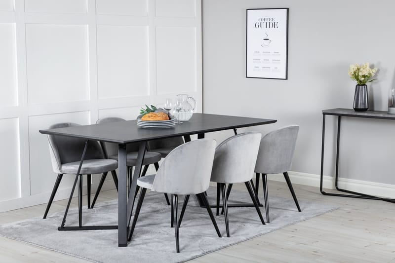Marina Matgrupp 180 cm Rektangulär med 6 Velvet stolar - Svart - Möbler - Matplats - Matgrupp & matbord med stolar