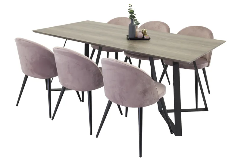 Marina Matgrupp 180 cm Rektangulär med 6 Velvet stolar - Svart - Möbler - Matplats - Matgrupp & matbord med stolar