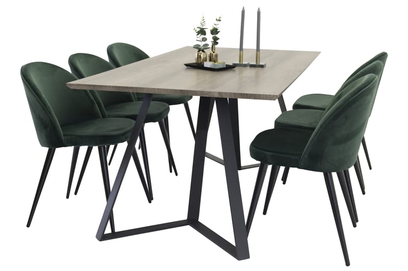 Marina Matgrupp 180 cm Rektangulär med 6 Velvet stolar - Svart - Möbler - Matplats - Matgrupp & matbord med stolar