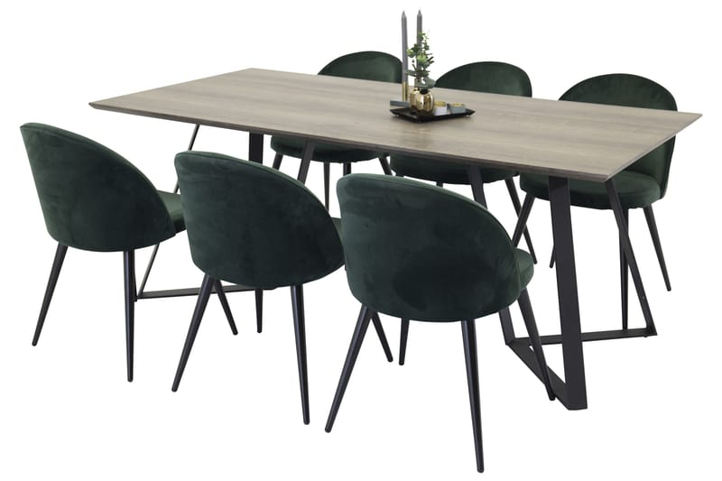 Marina Matgrupp 180 cm Rektangulär med 6 Velvet stolar - Svart - Möbler - Matplats - Matgrupp & matbord med stolar