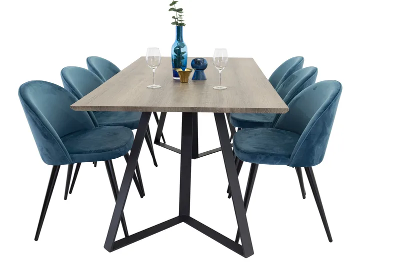 Marina Matgrupp 180 cm Rektangulär med 6 Velvet stolar, Svart