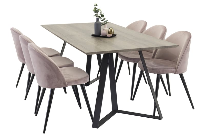 Marina Matgrupp 180 cm Rektangulär med 6 Velvet stolar - Svart - Möbler - Matplats - Matgrupp & matbord med stolar