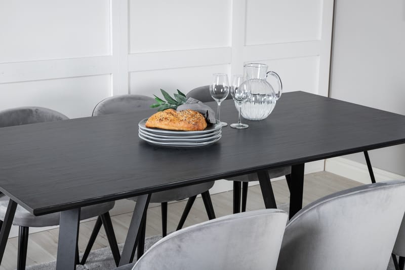 Marina Matgrupp 180 cm Rektangulär med 6 Velvet stolar - Svart - Möbler - Matplats - Matgrupp & matbord med stolar