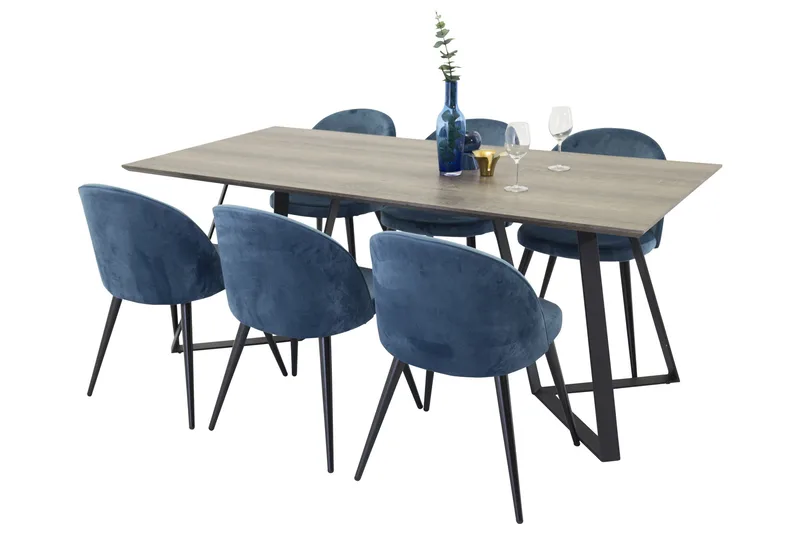 Marina Matgrupp 180 cm Rektangulär med 6 Velvet stolar - Möbler - Matplats - Matgrupp & matbord med stolar