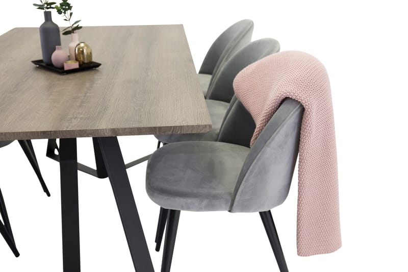 Marina Matgrupp 180 cm Rektangulärt med 6 Velvet Sammet Matstolar - Svart / Grå / Brun - Möbler - Matplats - Matgrupp & matbord med stolar