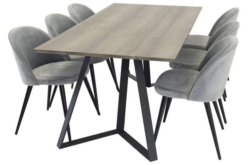 Marina Matgrupp 180 cm Rektangulärt med 6 Velvet Sammet Matstolar - Svart / Grå / Brun - Möbler - Matplats - Matgrupp & matbord med stolar