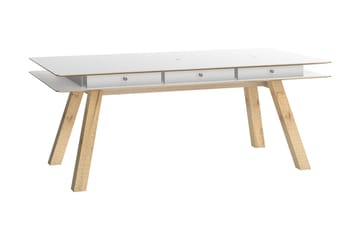 4You Rektangulärt Matbord 200x100 cm i Trä med Lådor - Vit - Möbler - Matplats - Matbord & köksbord