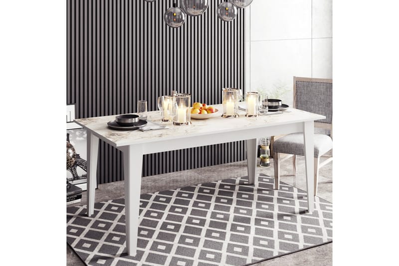 Bascle Rektangulärt Matbord 180 cm med Marmorutseende - Vit - Möbler - Matplats - Matbord & köksbord