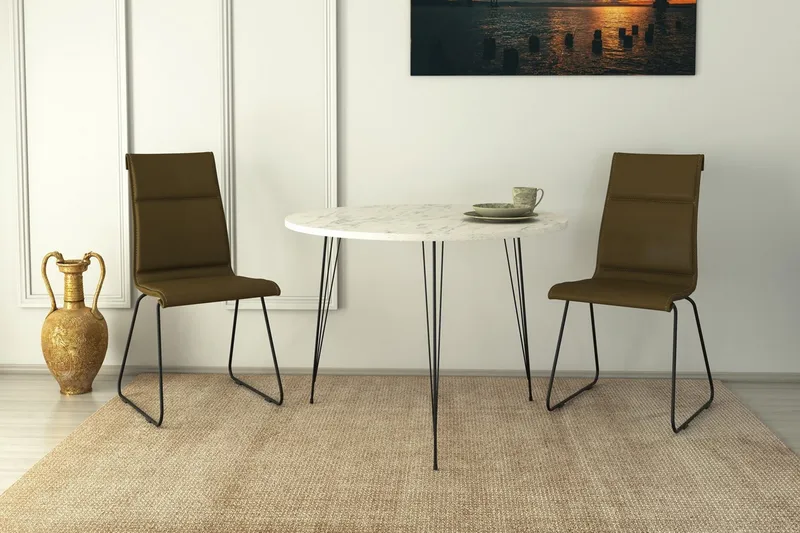 Bonnick Litet Runt Bord 90 cm med Ek- och Marmorutseende - Svart/Vit - Möbler - Matplats - Matbord & köksbord