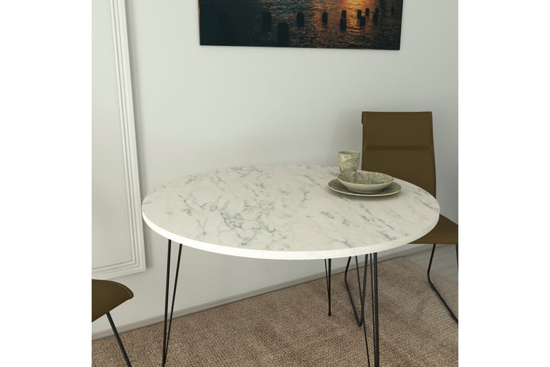 Bonnick Litet Runt Bord 90 cm med Ek- och Marmorutseende - Svart/Vit - Möbler - Matplats - Matbord & köksbord