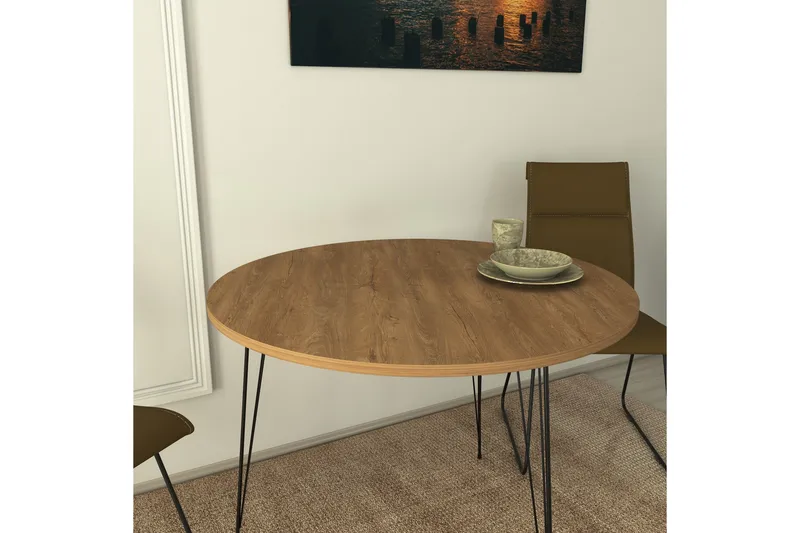 Bonnick Litet Runt Bord 90 cm med Trä- och Ekutseende - Brun/Svart - Möbler - Matplats - Matbord & köksbord