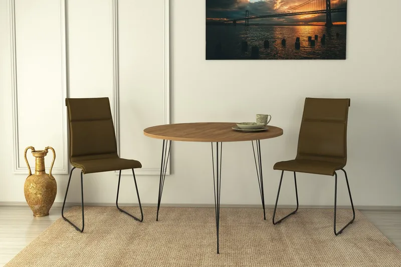 Bonnick Litet Runt Bord 90 cm med Trä- och Ekutseende - Brun/Svart - Möbler - Matplats - Matbord & köksbord