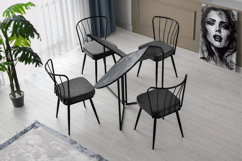 Buluca Runt Matbord 100 cm i Trä med Marmor- och Metallutseende - Mörkgrå - Möbler - Matplats - Matbord & köksbord