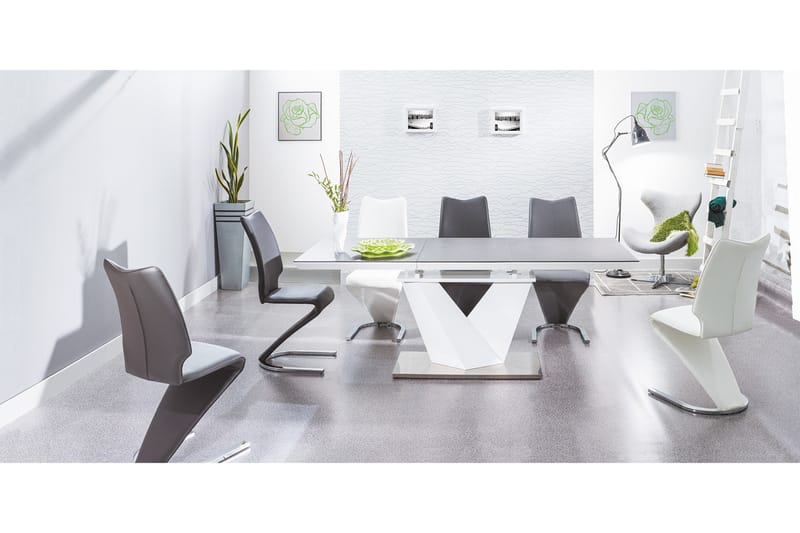 CILLAN Förlängningsbart Matbord 120 cm Glas/Grå/Vit - Bord - Matbord & köksbord