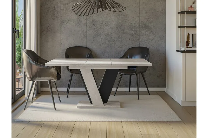 Denogal Utdragbart Rektangulärt Matbord 120 cm med Betongutseende - Ljusgrå - Möbler - Matplats - Matbord & köksbord