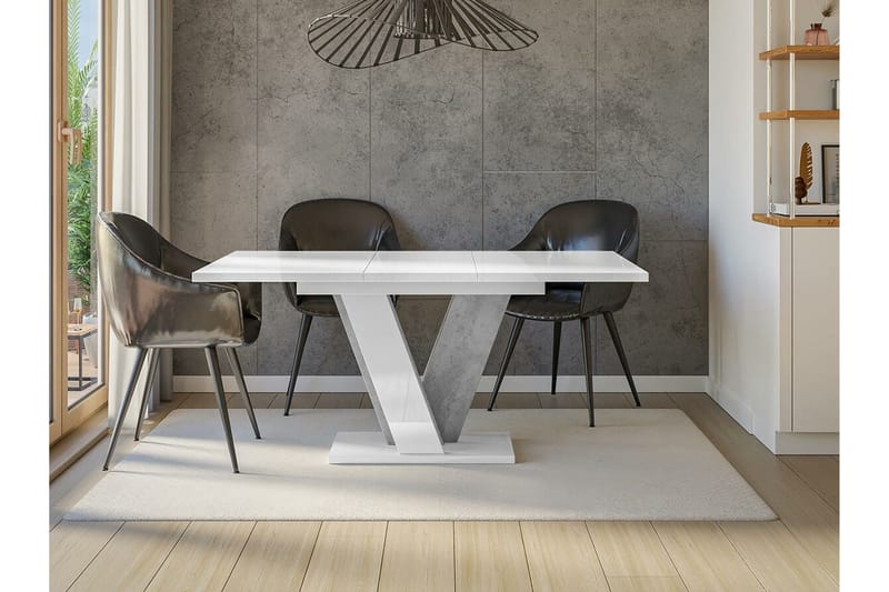 Denogal Utdragbart Rektangulärt Matbord 120 cm med Betongutseende - Vit - Möbler - Matplats - Matbord & köksbord