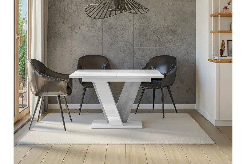 Denogal Utdragbart Rektangulärt Matbord 120 cm med Betongutseende - Vit - Möbler - Matplats - Matbord & köksbord